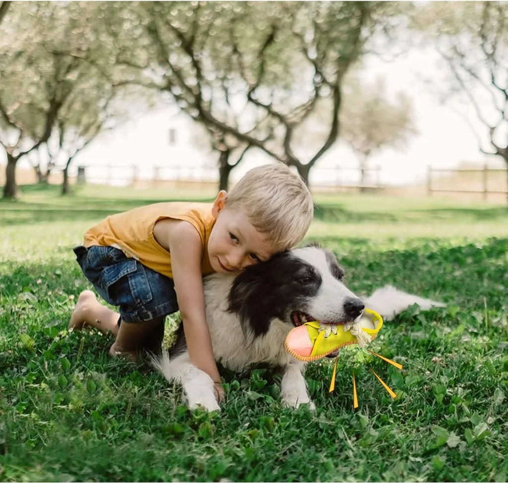Jouet chien couineur durable forme chaussure jaune anti-ennui robuste