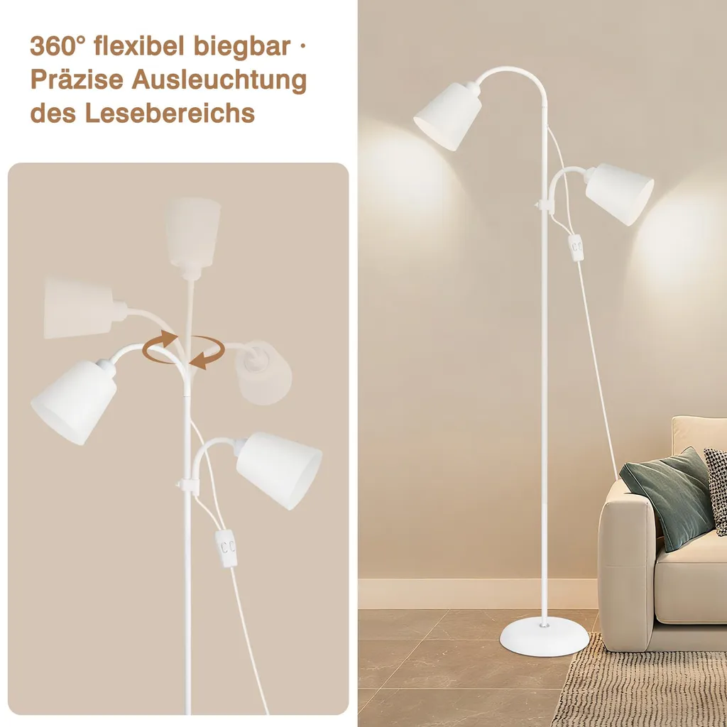 Lampadaire Métal Blanc Orientable - Structure Durable et Design Épuré - 2