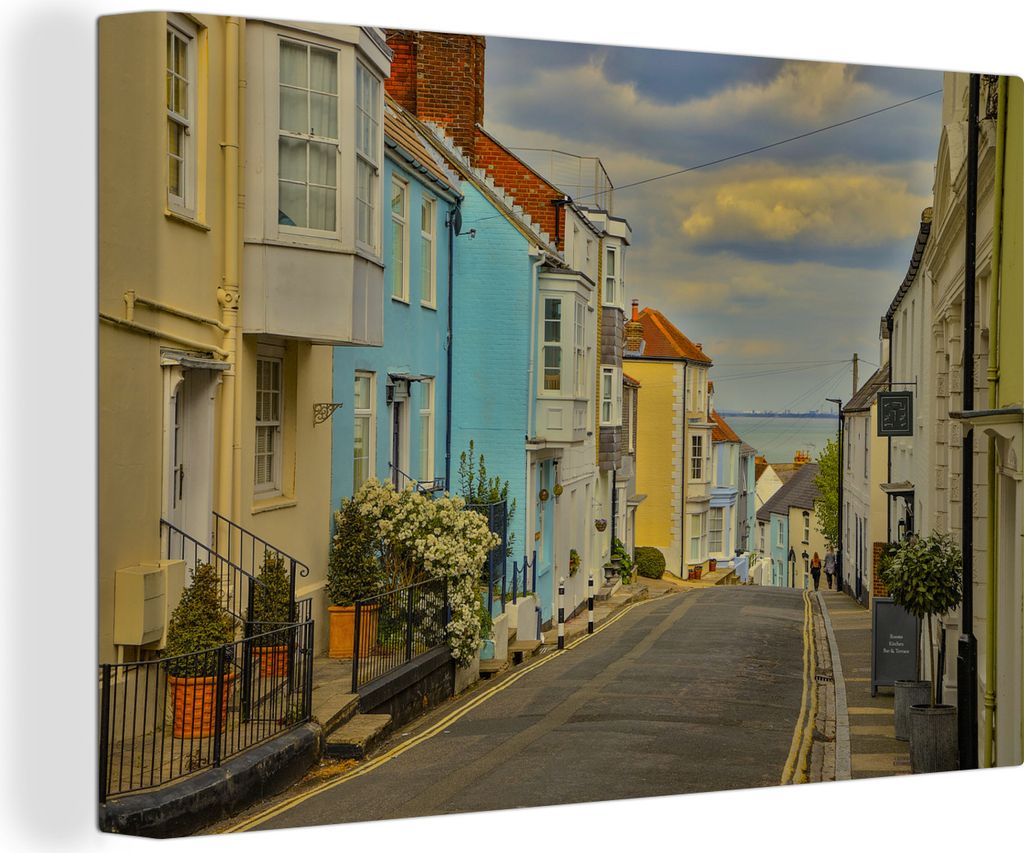 OneMillionCanvasses - Leinwandbilder - 140x90 cm, Die bunten Häuser von Cowes auf der Isle of Wight, Wandbilder Kunstdruck Wanddekoration - Foto...