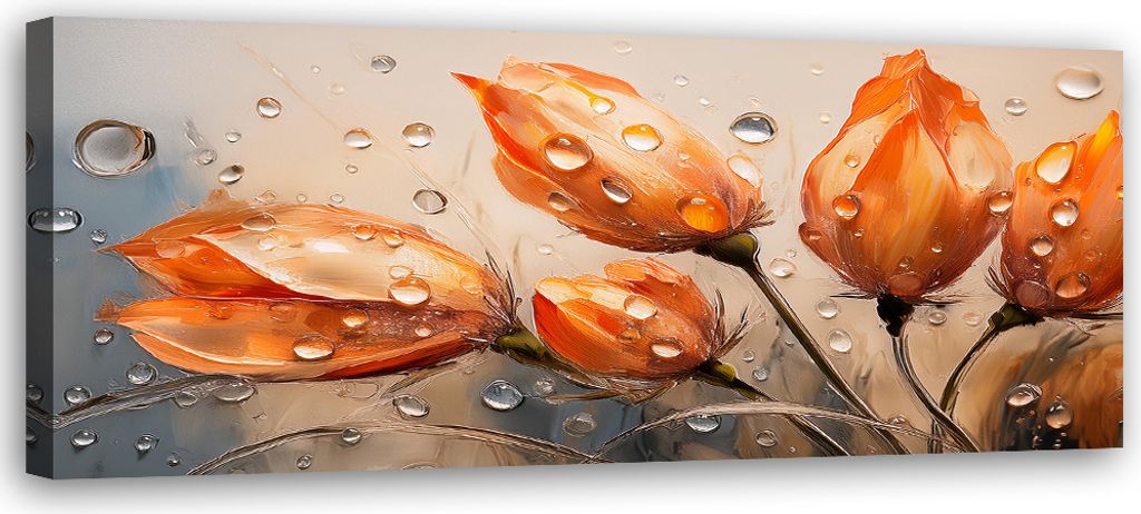 Leinwandbild Tulpen Orange Blumen Tautropfen 120x40 Feeby Orange bild für die wand bereit zum aufhängen