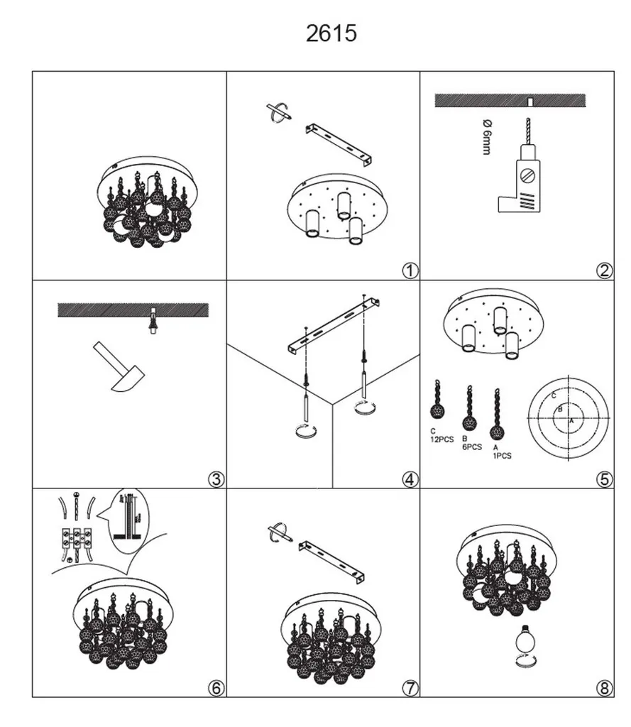 Plafonnier chic 3 lampes E14 en métal chromé pour salon et chambre - 7