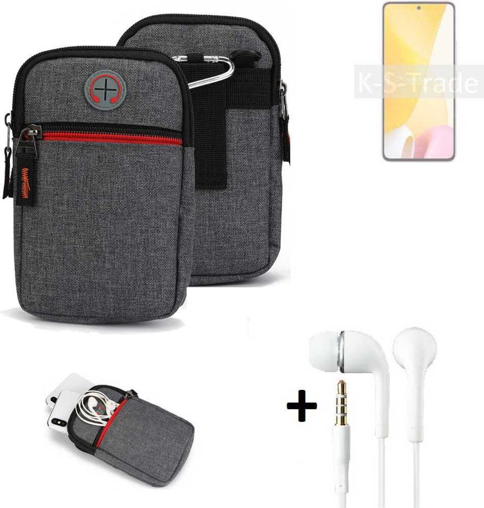 K-S-Trade Gürteltaasche + Kopfhörer kompatibel mit Xiaomi 12 Lite Handy Tasche Holster Schutz Hülle Handy Hülle grau Zusatzfächer 1x
