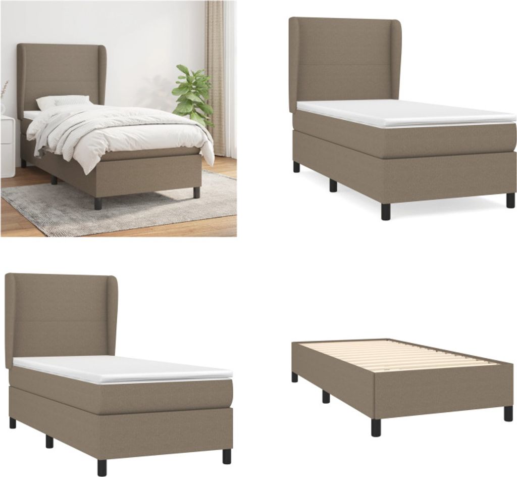 vidaXL Boxspringbett mit Matratze Taupe 100x200 cm Stoff - Boxspringbett - Boxspringbetten - Bett - Schlafzimmermöbel