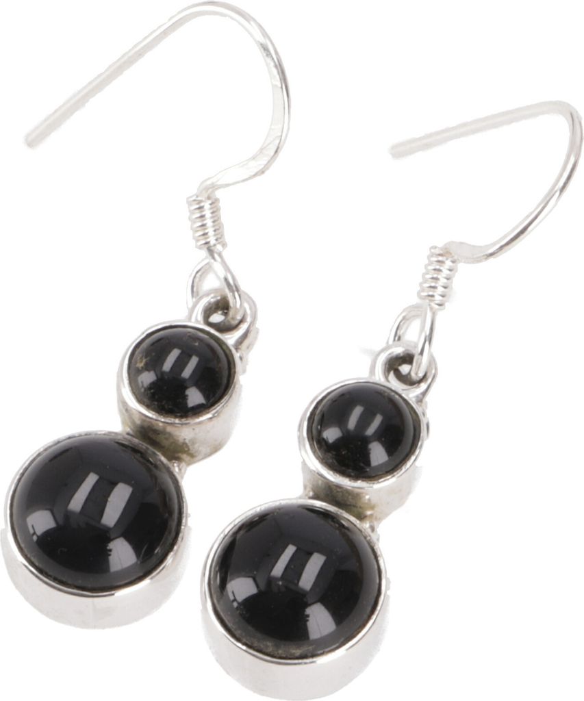 Indische Silberohrringe, Ethno Ohrringe, Boho Ornament Ohrhänger - Onyxe, Schwarz, SterlingSilber, 2*1 cm, Silberohrringe