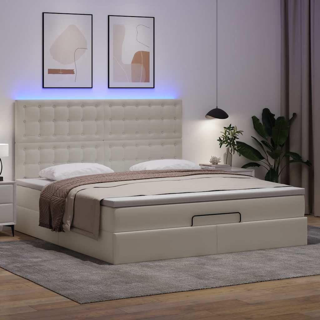 "2026 Promotion" Ottoman-Bett Schlafzimmer - mit Matratze - & LED -s - Weiß - 180x200 cm - Kunstleder - Polsterbett CC17300