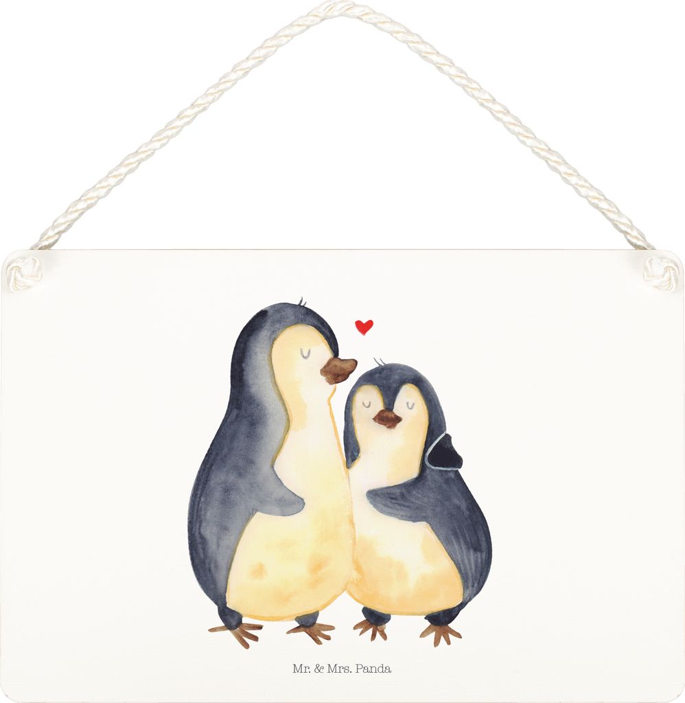 Mr. & Mrs. Panda Schild Pinguin umarmen DIN A5 - Weiß - Geschenk, Hochzeitstag, hängeschild, kleine aufmerksamkeit, Hochzeit, Verknallt, Liebe, T...