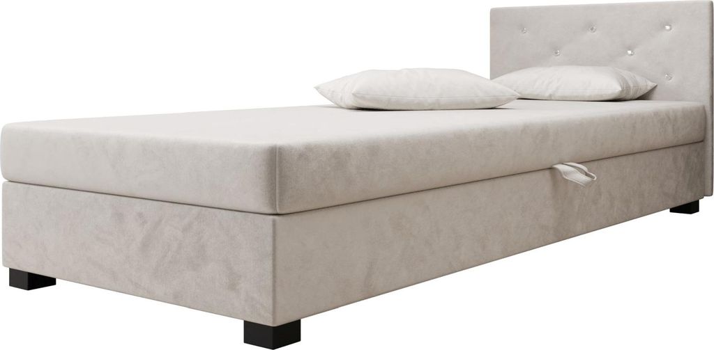AURA SOFA Boxspringbett OLET 100x195 Komplett-Set mit Bonell Matratze, Polsterbett mit Bettkästen - Hellbeige, MONOLITH 02