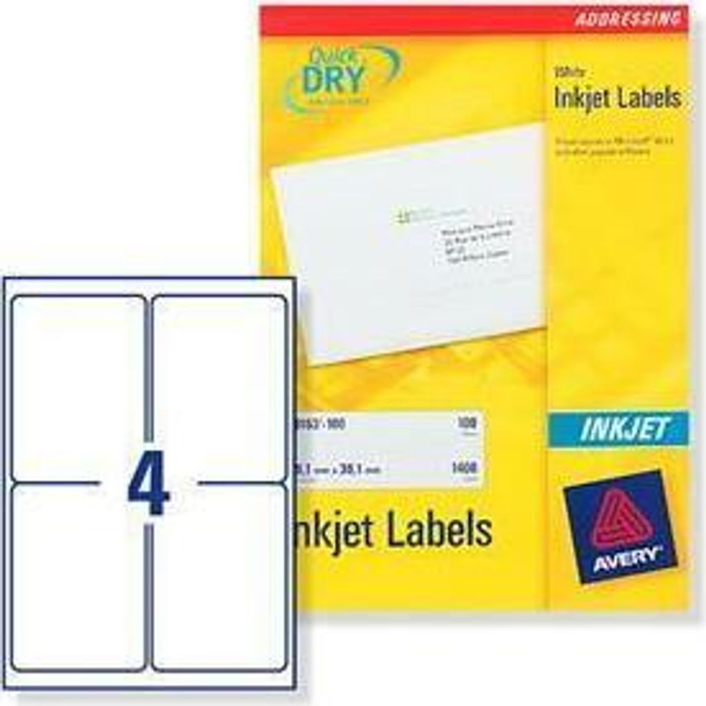 Adressetikett Avery Quick DRY J8169-25 - 139 mm Breite x 99,10 mm Länge - Permanent Kleber - Rechteck - Tintenstrahl - Weiß - Papier - Schmierf...