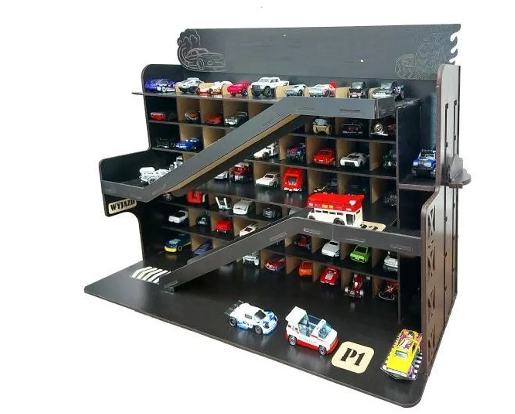 Étagère murale pour petites voitures avec ascenseur et parking moderne