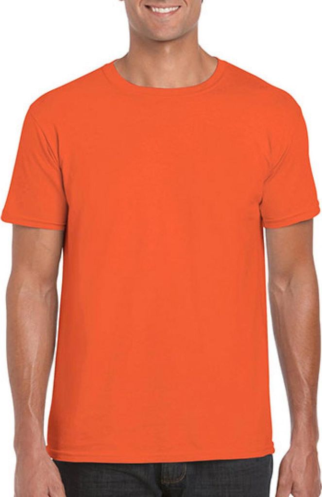 Gildan 64000 | Softstyle Herren T-Shirt modischer Kragen - Farbe: Orange - Größe: S
