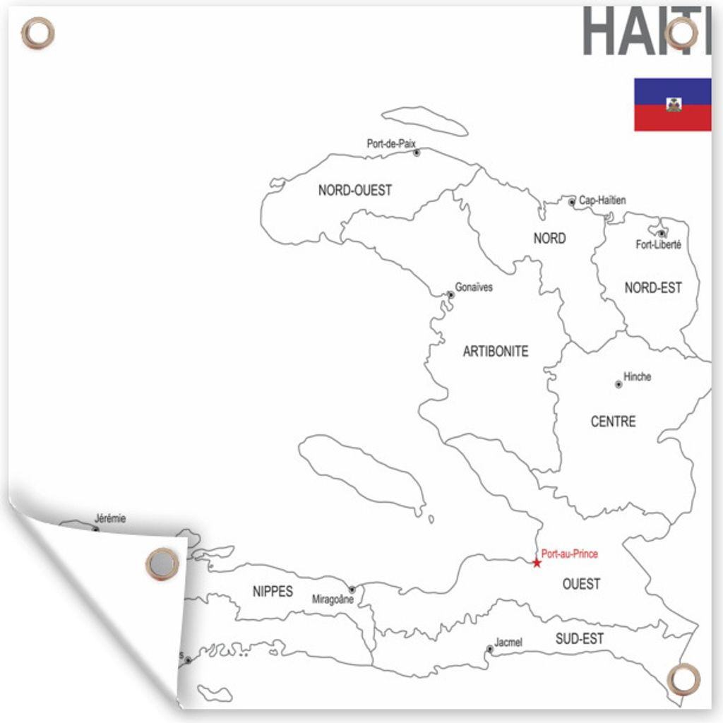 MuchoWow 40x30 cm Outdoor-Poster Gartendeko Sichtschutz Garten Poster für den Garten Illustration der Karte von Haiti und Port-au-Prince