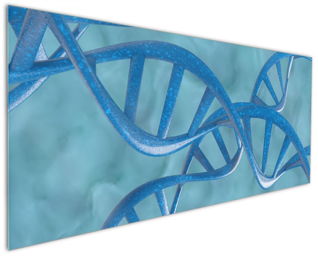 Wallario Küchenrückwand aus Glas, Größe: 125 x 50 cm, Motiv: DNA-Strang in blau auf türkisem Hintergrund | Spritzschutz | abwischbar | pflegel...