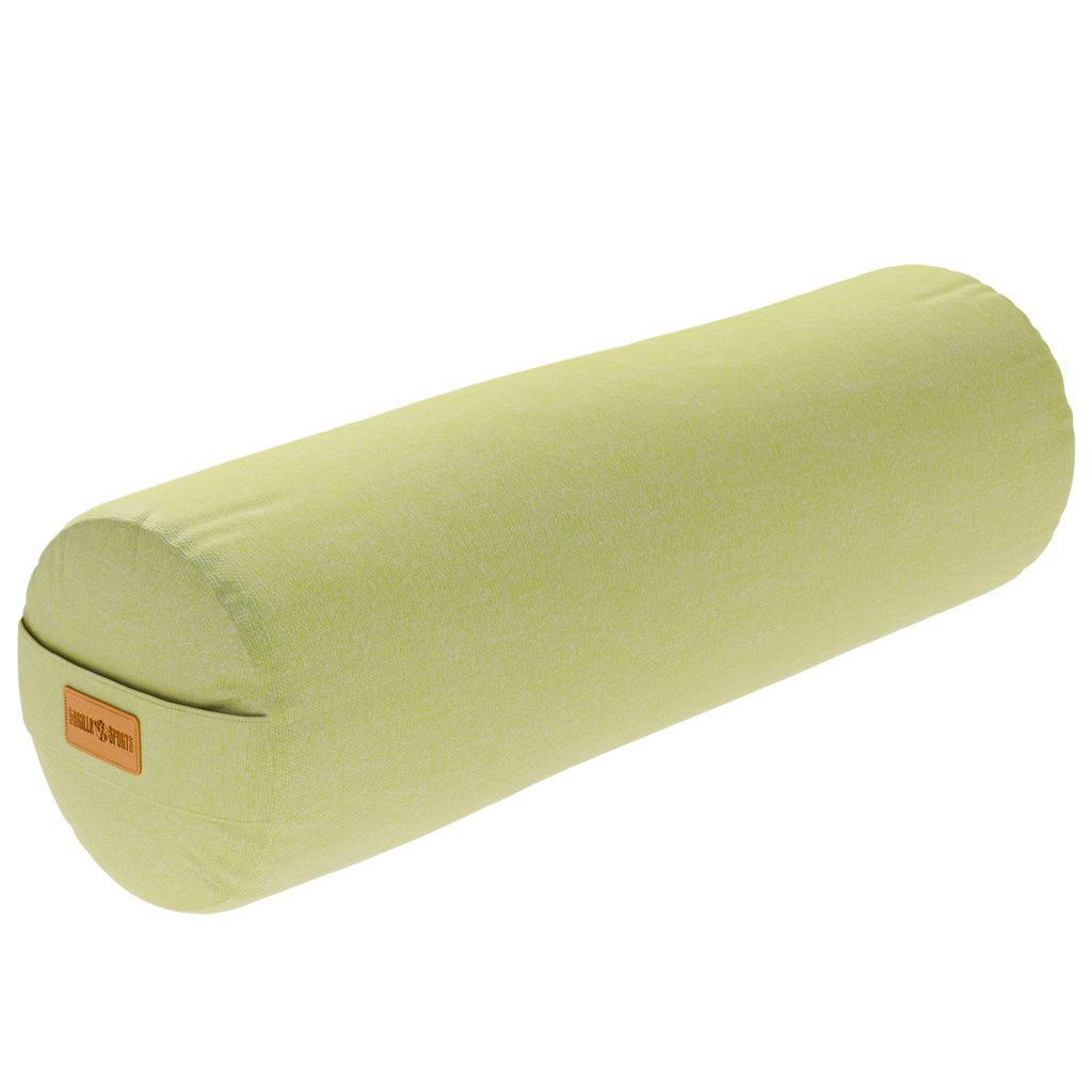 GORILLA SPORTS Yoga Bolster - Ø20 cm, Waschbarer Bezug, aus 100% Baumwolle, mit Dinkelfüllung, Tragegriff, Hellgrün - Yogarolle, Yogakissen, Y...