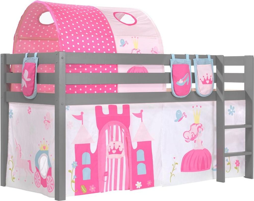 Spielbett Pino mit Textilset Kiefer Grau