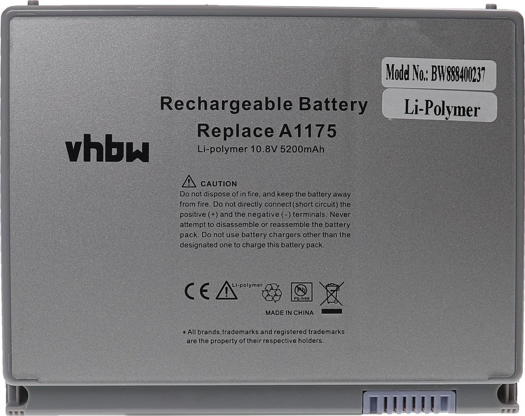 vhbw Akku kompatibel mit Apple Macbook Pro 15 MA896J/A, 15 MA896KH/A, 15 MA895X/A, 15 MA896*/A, 15 MA896CH/A Notebook (5200 mAh, 10,8 V, Li-Polymer)