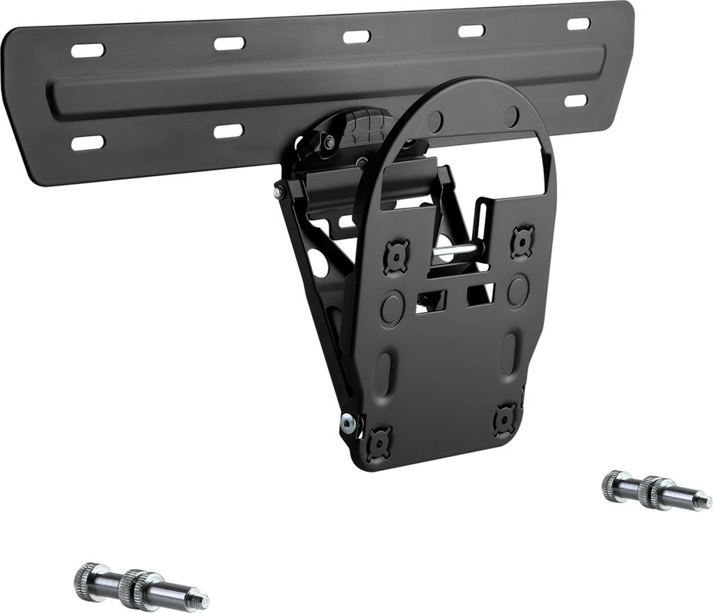A black metal TV wall mount is shown against a white background.