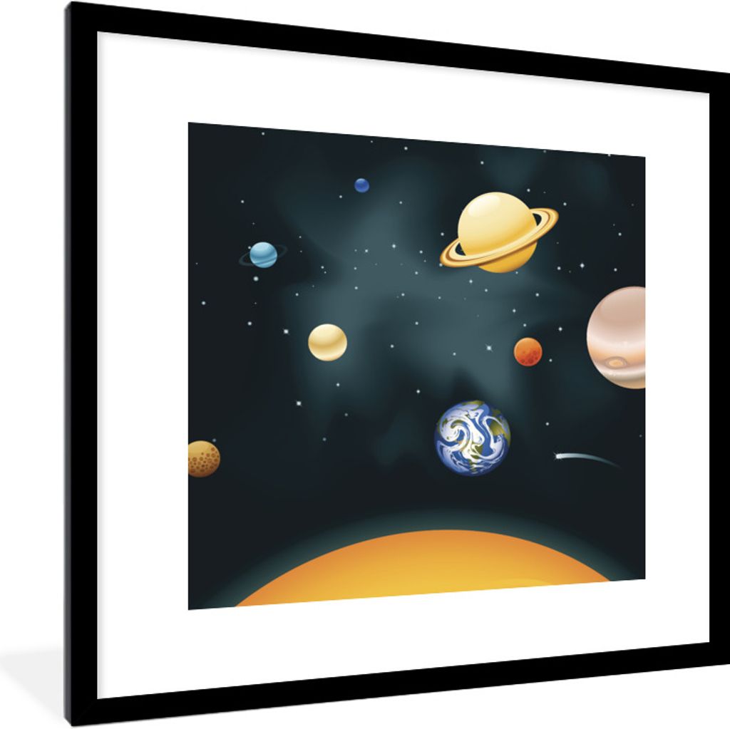 MuchoWow Gerahmtes Poster Eine Illustration des Sonnensystems mit unserem Planeten 40x40 cm - Poster mit Schwarzem Bilderrahmen Wandposter Rahmen...