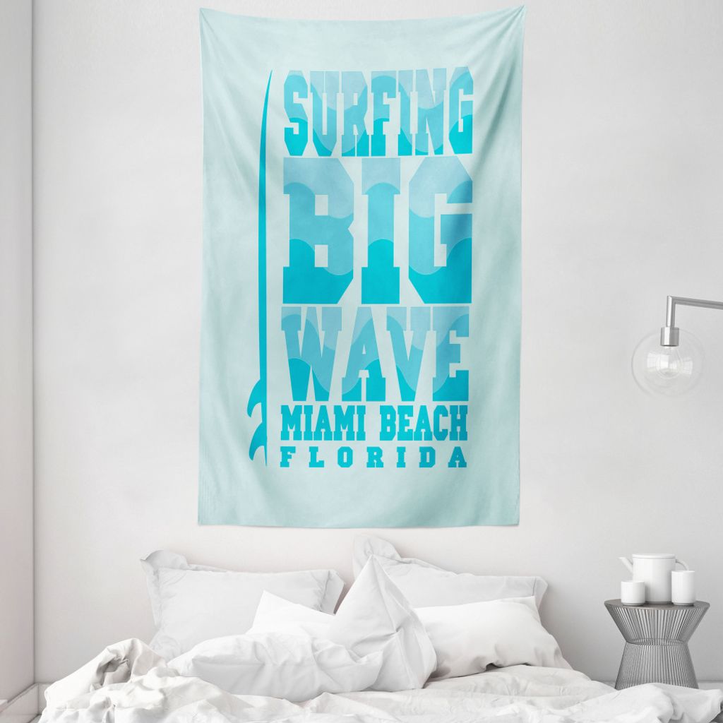 ABAKUHAUS Florida Wandteppich und Tagesdecke, Surfen Big Wave Miami aus Weiches Mikrofaser Stoff Waschbar ohne Verblassen Digitaldruck, 140 x 230 c...
