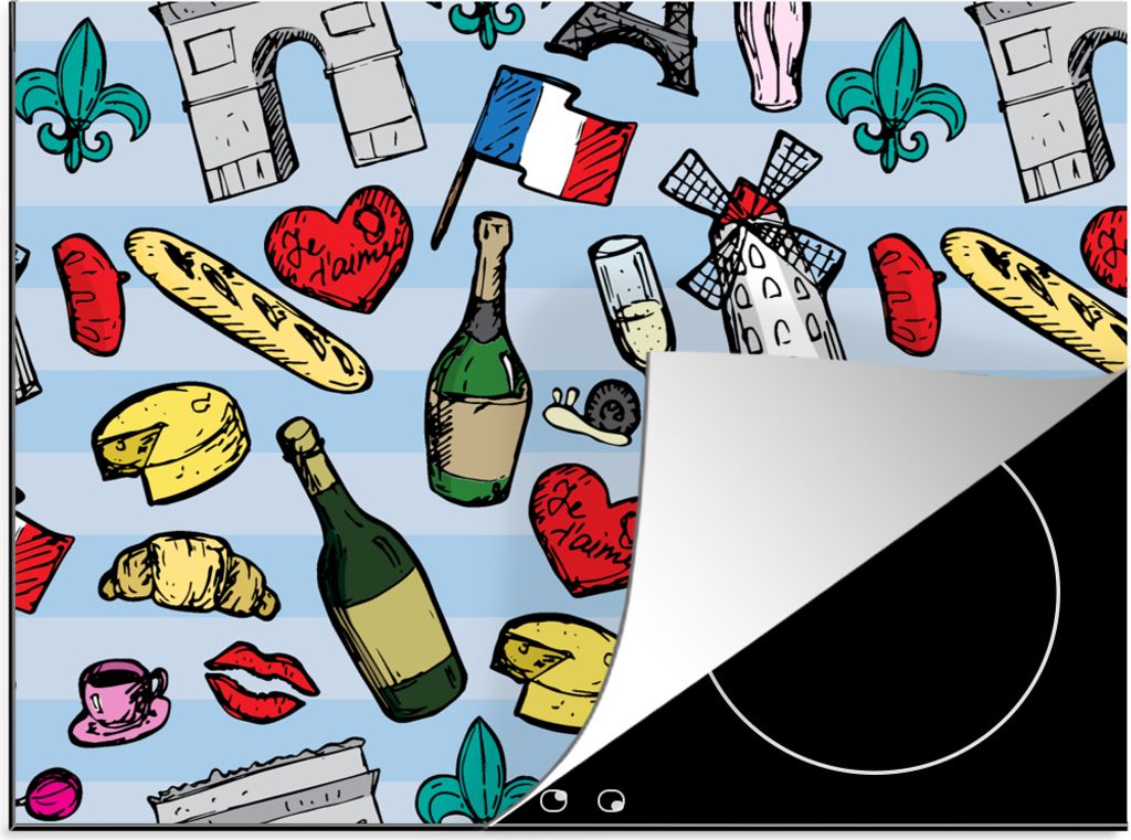 KitchenYeah Herdabdeckplatte Paris - Muster - Frankreich , 71x52cm, Küche Deko, Glaskeramikfeld Herdabdeckung, Abdeckplatte fùr Kochfeld