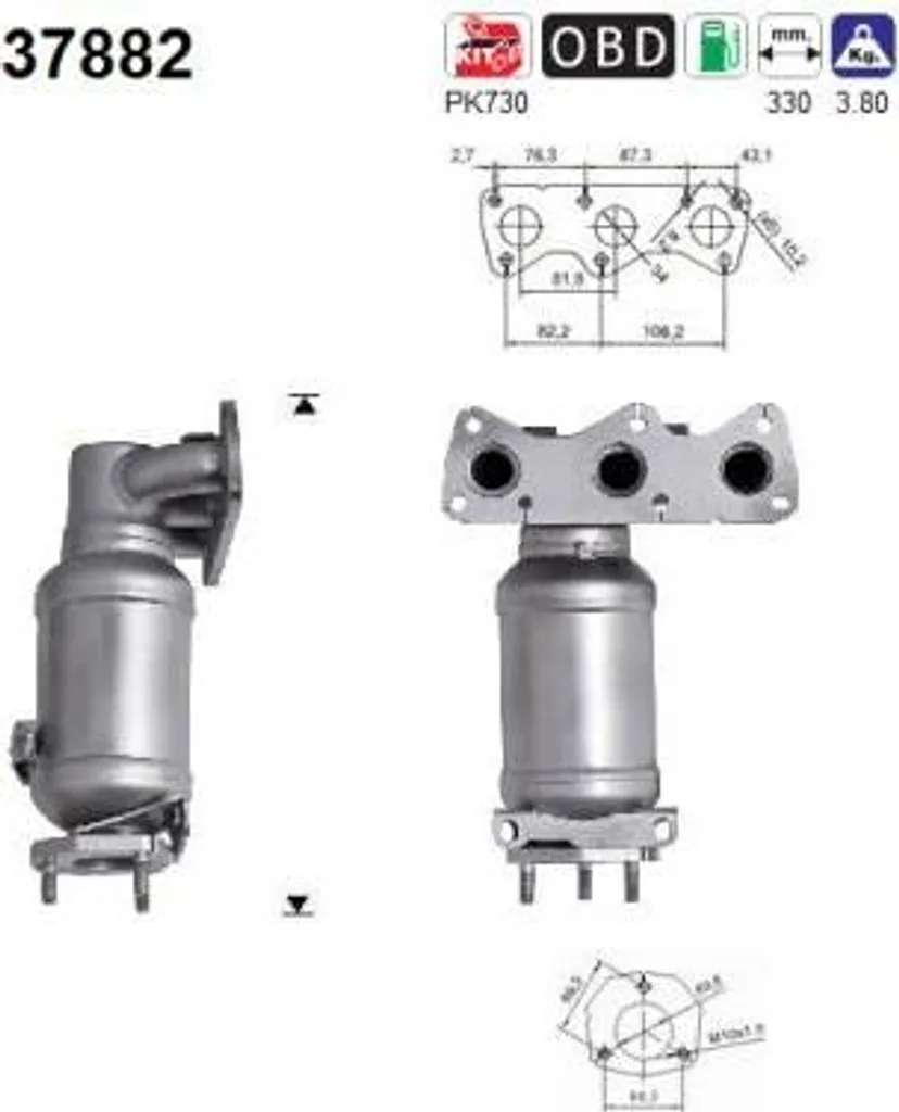 Catalyseur Haute Performance AS 37882 - Compatible OE 03D253052X