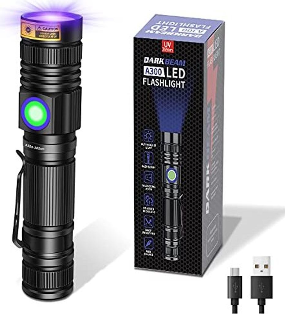 Darkbeam Woodsche UV Torch Schwarzes Licht wiederaufladbare ultraviolette 365 nm HandlED -Taschengröße Pet Urin Detektoren Harzhärtung