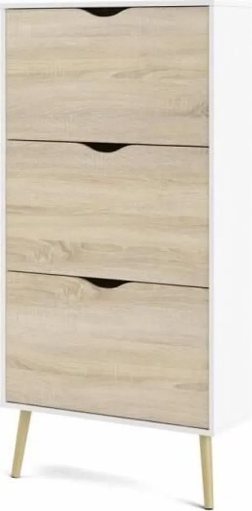 Armoire chaussures 12 paires bicolore avec socle stable en bois massif pur