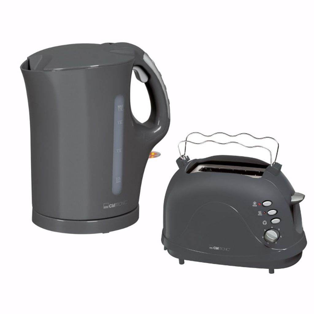 Clatronic Frühstücksset Wasserkocher Toaster Kaffeemaschine Kaffeeautomat Grau 