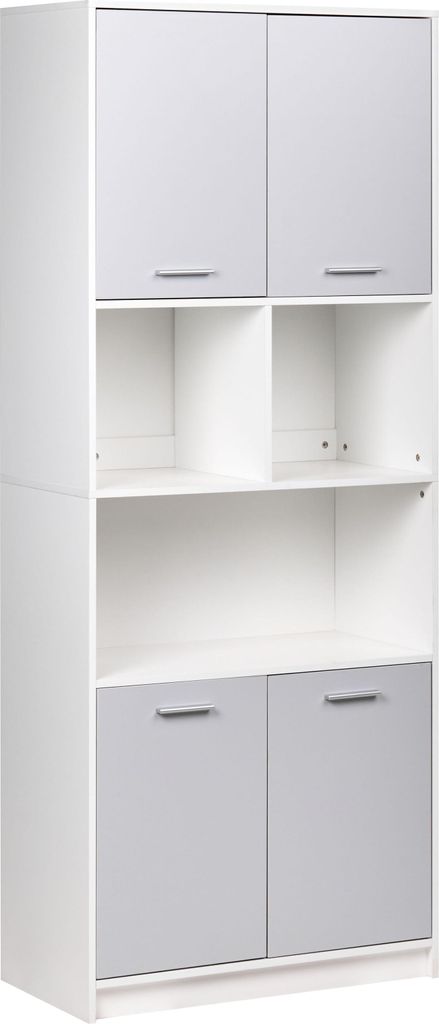BELIANI Bücherregal Grau u. Weiß Faserplatte 197 cm Hoch 40 cm Tief 80 cm Breit Skandi Design Standregal mit 2 Schränken 4 Türen für Büro Woh...