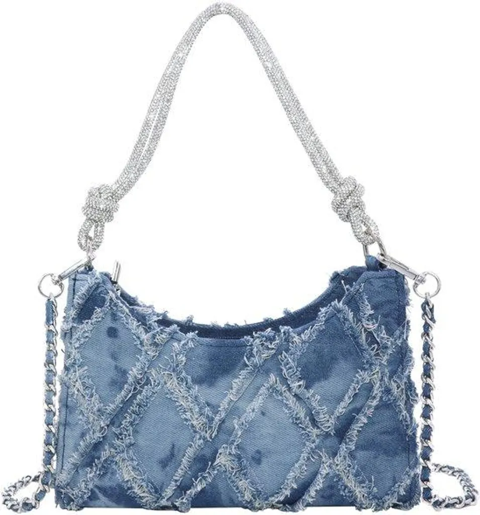Sac à bandoulière bleu denim pailleté : look élégant jour et nuit