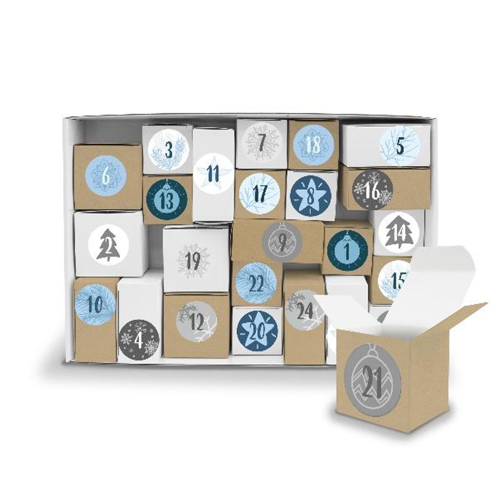 Adventskalender Komplettset zum Füllen und Aufstellen + Sticker V12 Z16