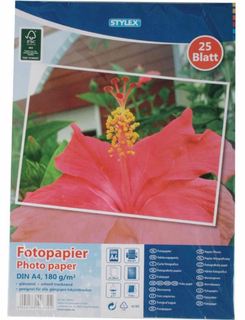 Carta fotografica Stylex, DIN A4, 180 g, 25 fogli - lucida, Immagine del prodotto 