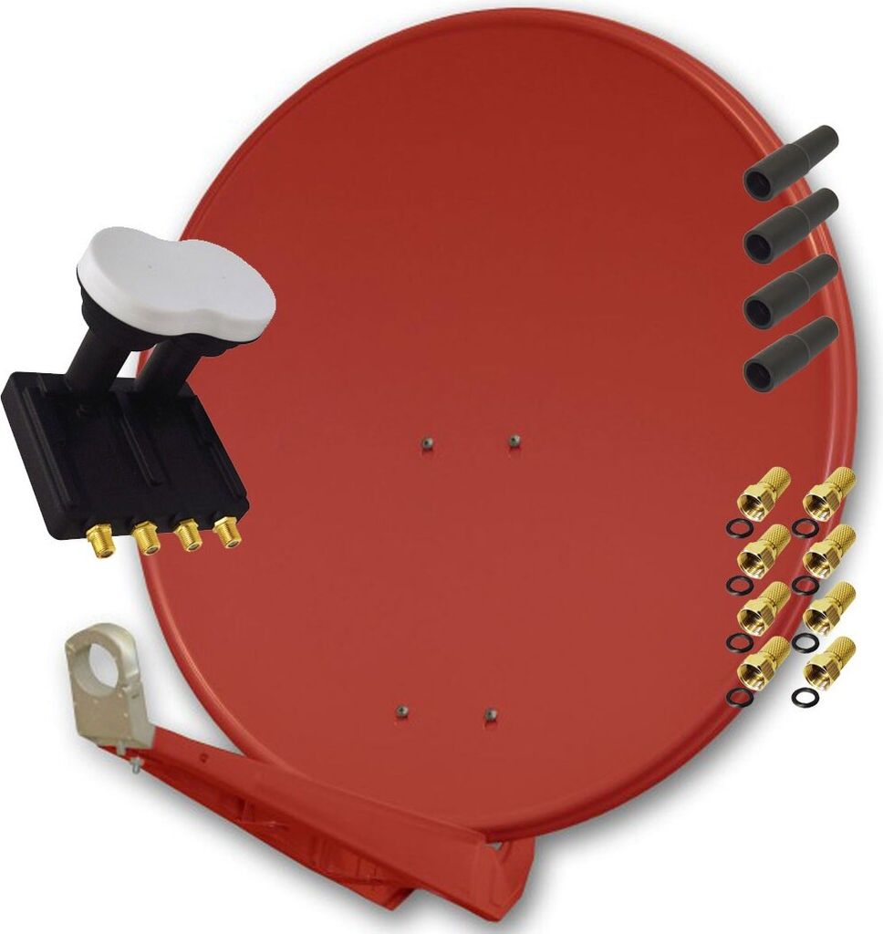 PremiumX Deluxe 85 Alu SAT Antenne in Ziegelrot mit Quad Monoblock LNB 3° für 4 Teilnehmer