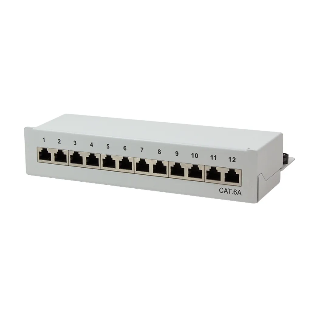 LogiLink Panneau de Brassage Bureau Cat 6A 12 Ports Blindé Gris Clair