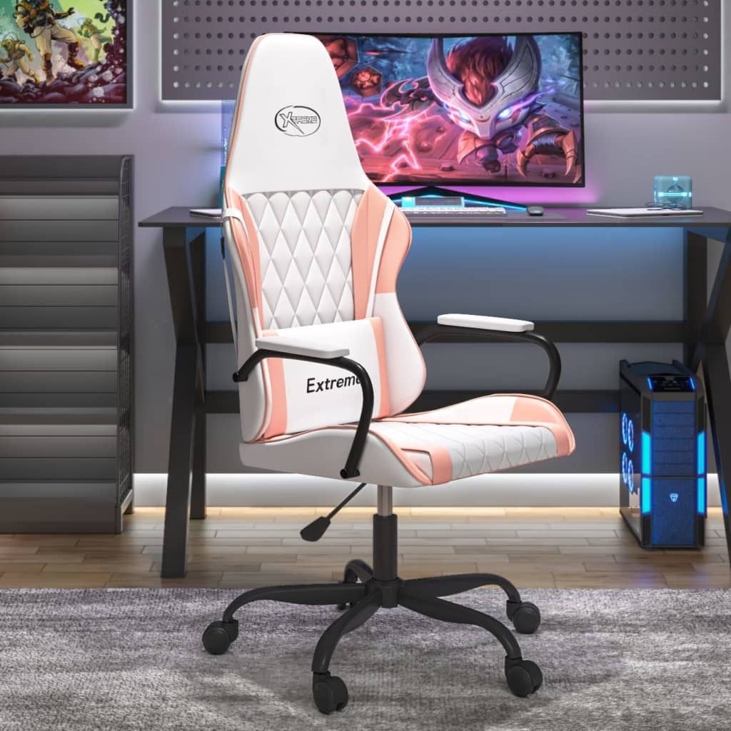 2025 Moderne Gaming-Stuhl mit Massagefunktion Weiß und Rosa Kunstleder - Bürostühle,Design 5922695 1parcel
