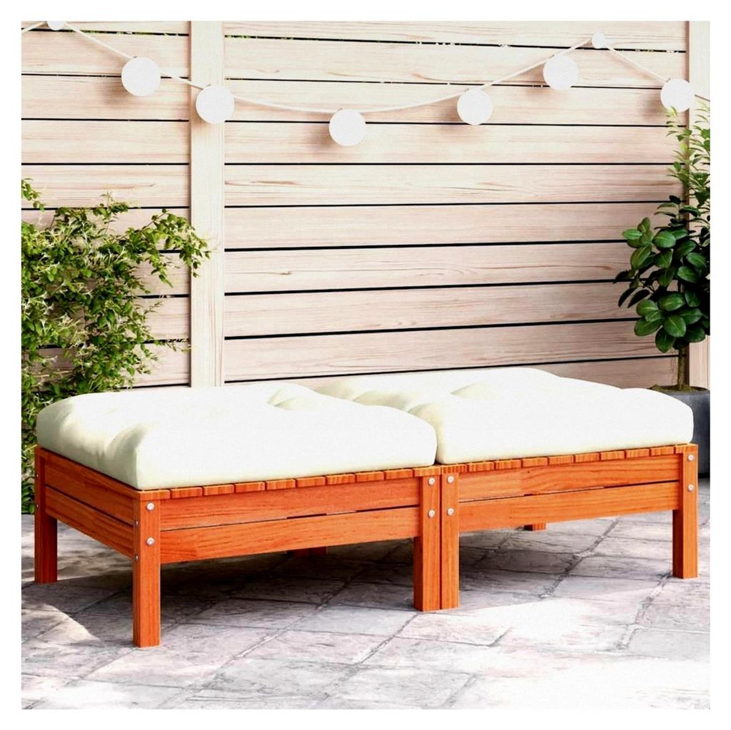 Gartenhocker mit Kissen aus massivem Kiefernholz für Terrasse und Hof, bequemer Sitz mit Lamellen-Design, wasserdicht und stabil