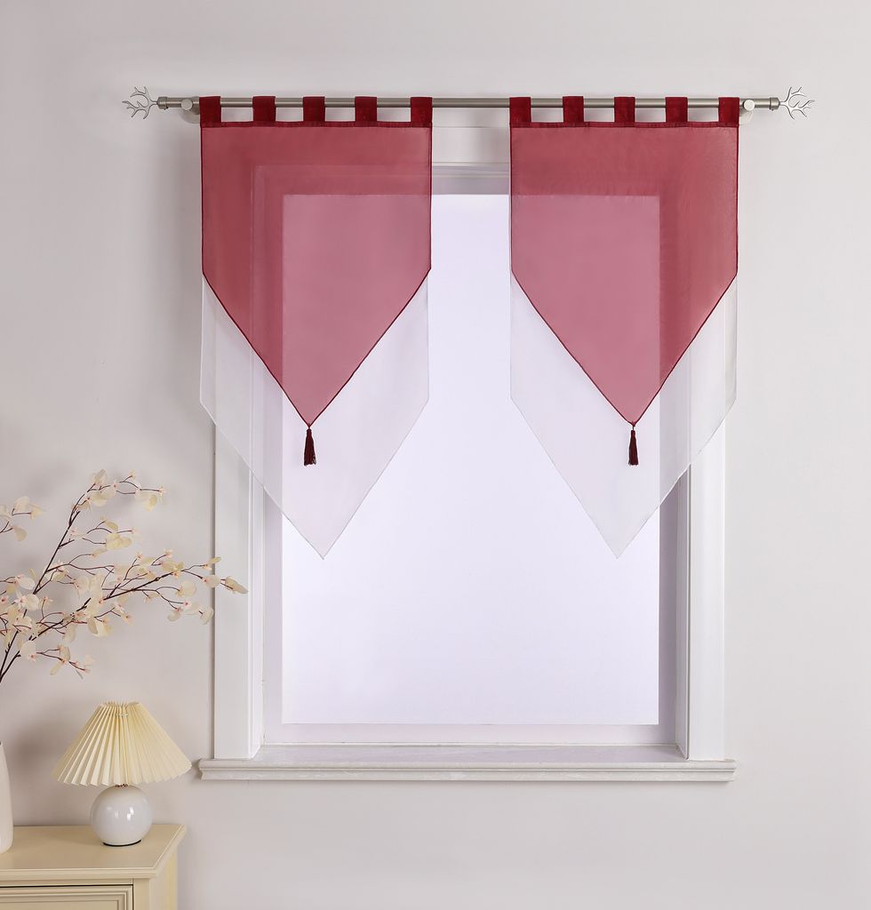 Delien Scheibengardinen mit Schlaufen Doppelschicht Bistrogardine küche Gardinen Halbtransparent Voile Vorhänge Weinrot BxH 45x90cm 2 Stück
