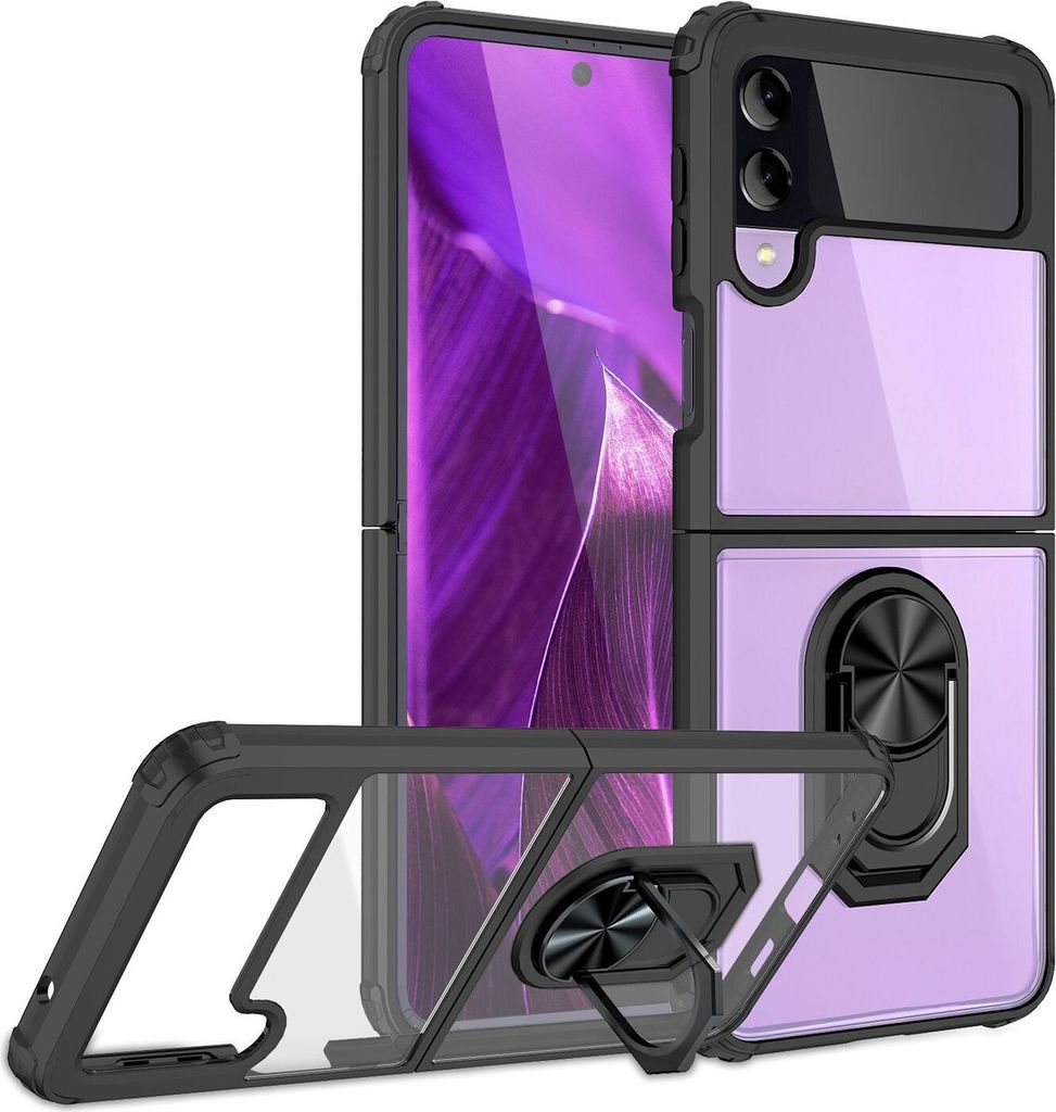Ringhülle für Samsung Galaxy Z Flip4, Klar Kratzfest Schutzrahmen 360 Ring Hülle Schwarz