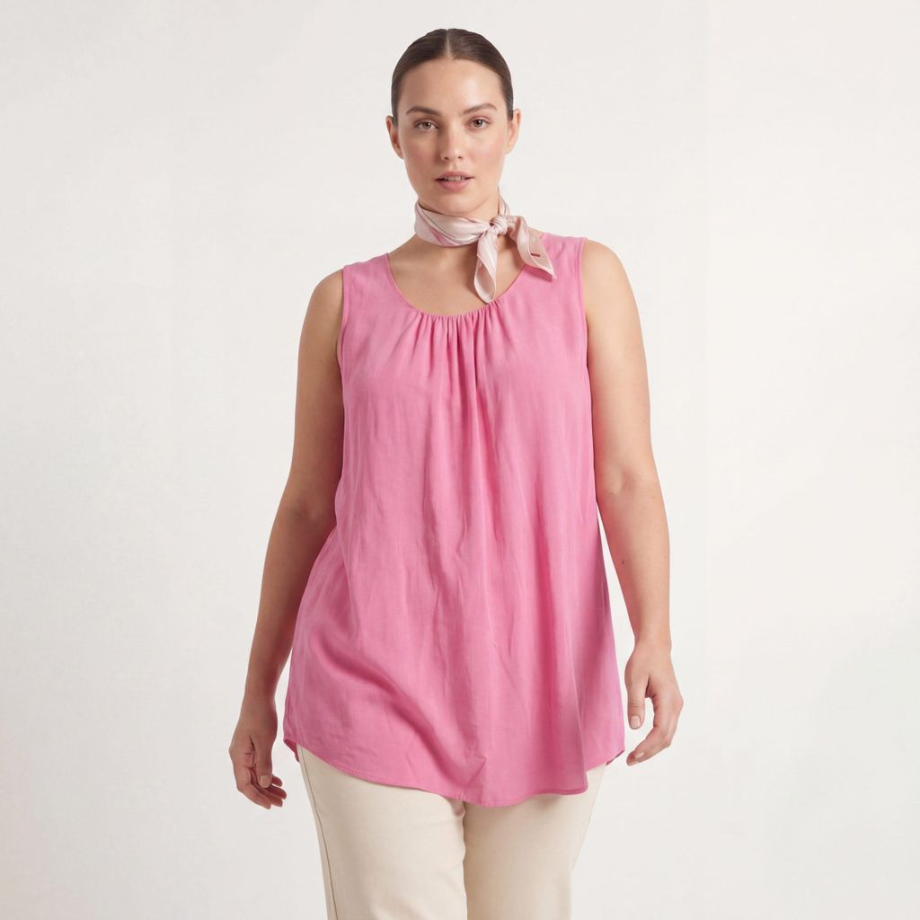 Top Long Shirt ärmelloses Sommer Oberteil Rundhals 36-50 für Damen
