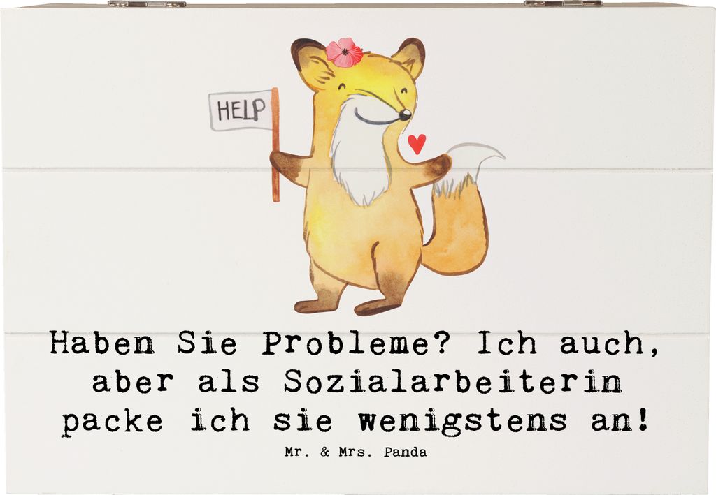 Mr. & Mrs. Panda Box Sozialarbeiterin Probleme 22 x 15 cm - Weiß - Geschenk, Holzkiste, Beruf, Geschenke für Berufstätige, Berufe, mit Herz, Obd...