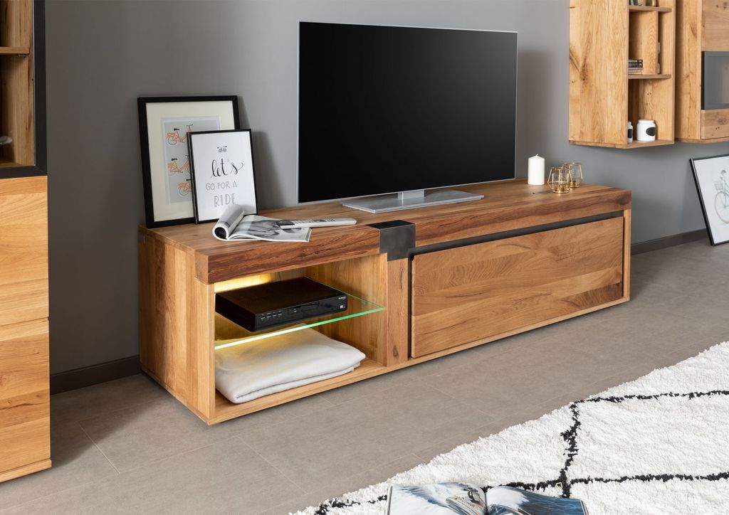 MASSIVMOEBEL24 TV-Board Wildeiche / Zerreiche 180x48x50 natur geölt NEW AMSTERDAM #02