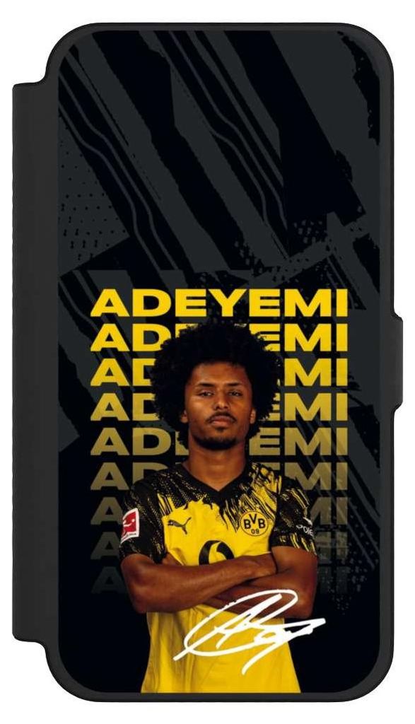 NIVOCASE Klapphülle für Apple iPhone 12 Pro Max Handyhülle aus Kunst Leder NIVOflip schwarz BVB Borussia Dortmund Karim Adeyemi