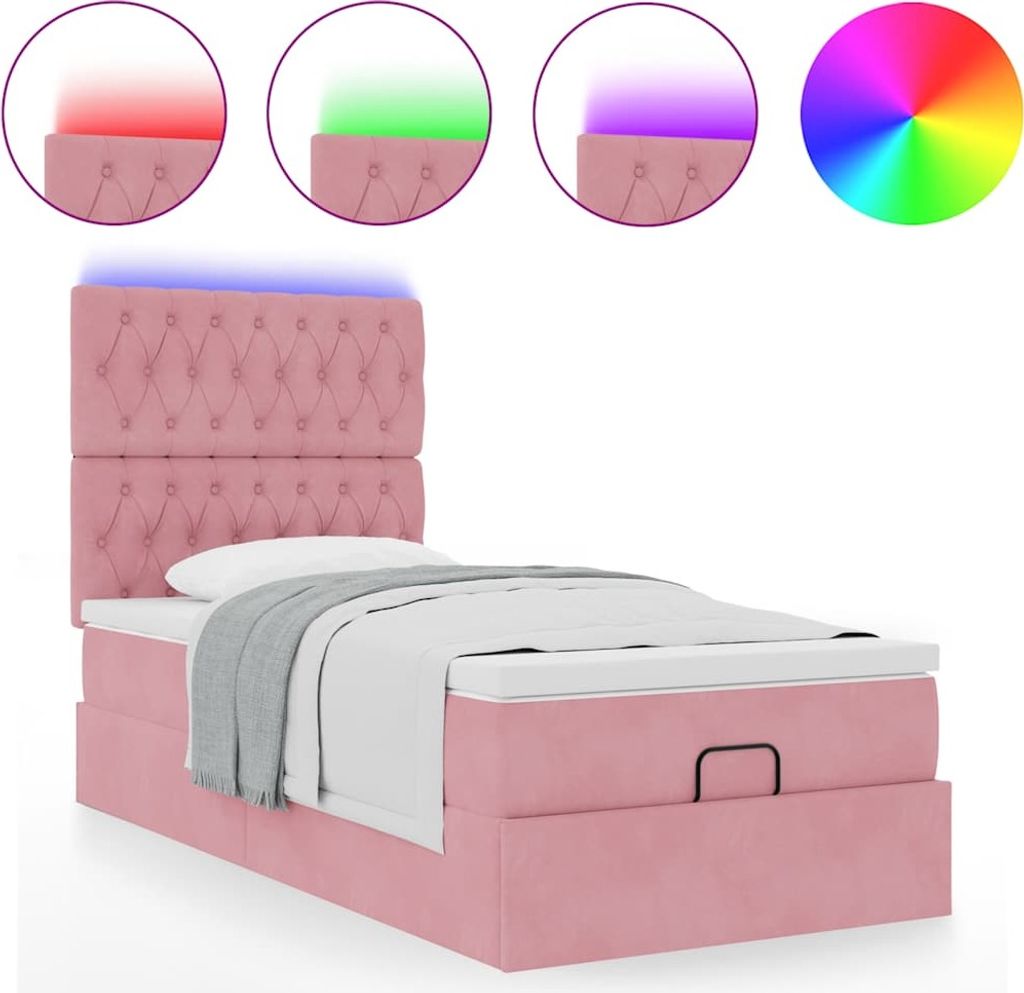 Ottoman-Bett mit Matratzen & LEDs Rosa 100x200 cm Samt