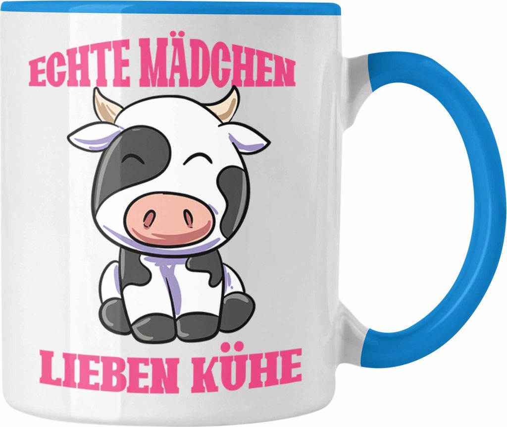 Trendation - Kuh Tasse Geschenk Echte Mädchen Lieben Kühe Landwirtin Bäuerin Geschenkidee (Blau)