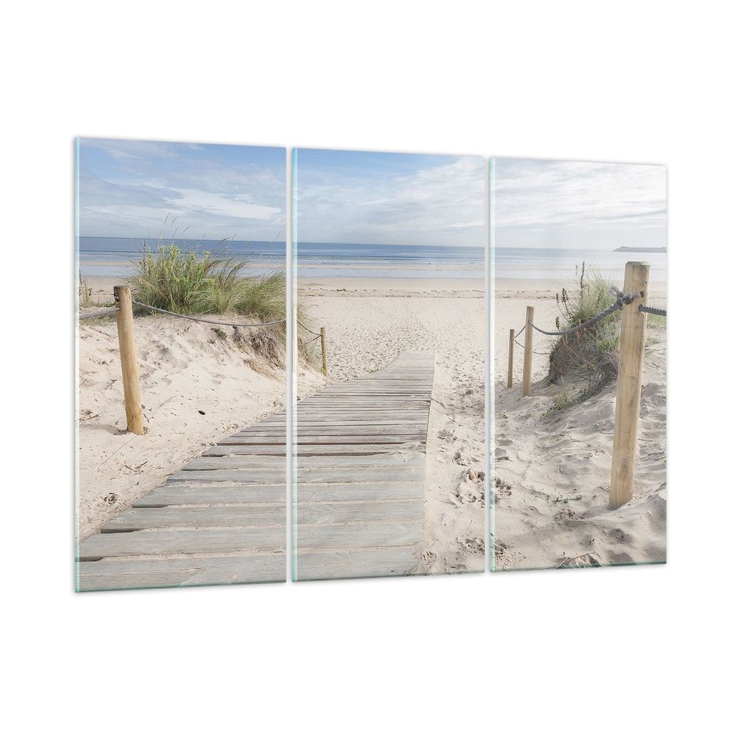 Bilder auf glas - 3 Teile - Strand Düne Eintritt - 105x70cm - Glasbilder - Wandbilder - Bilder - zum Aufhängen bereit - Wanddekoration aus Glas -...