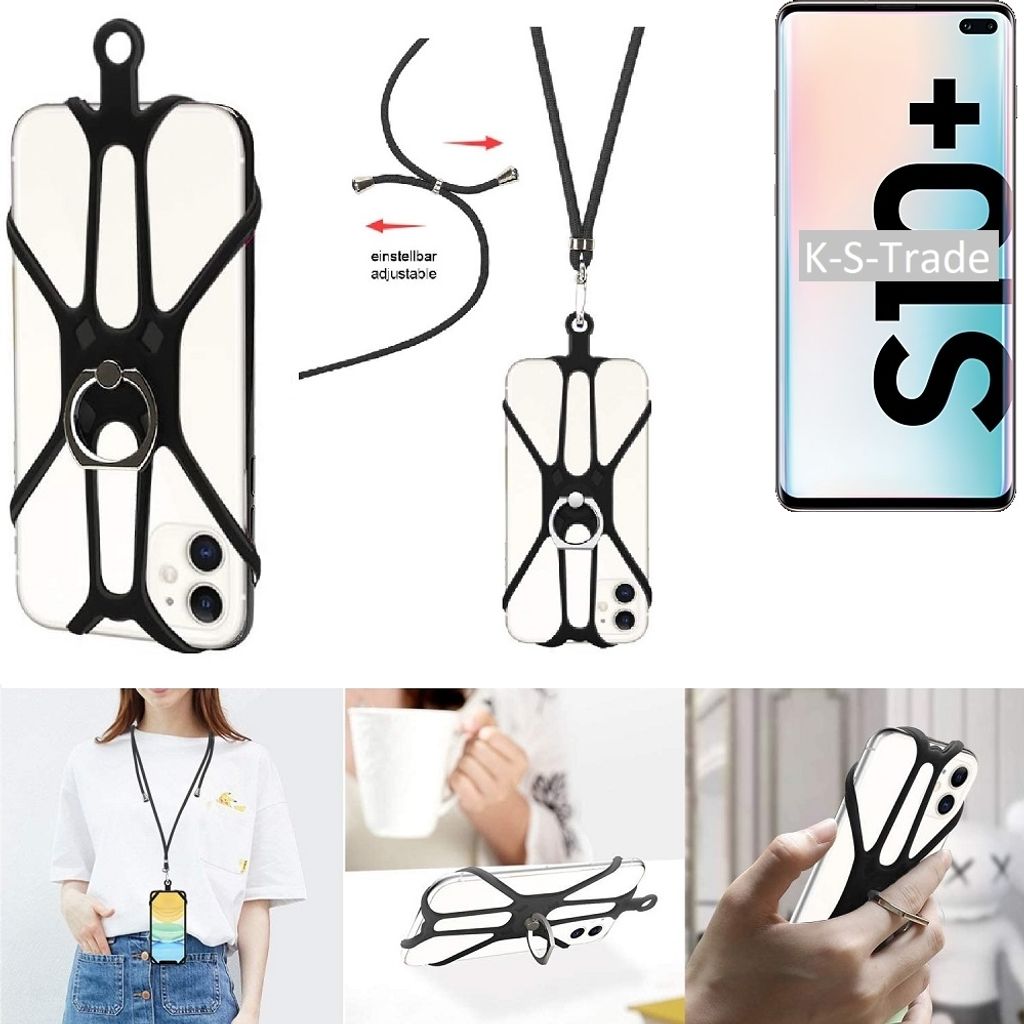 K-S-Trade 3in1 Handykette Handyband Handykordel Halsband Smartphone-Ring Handy-Ring kompatibel mit Samsung S10+ 128GB Fingerhalterung Handyring
