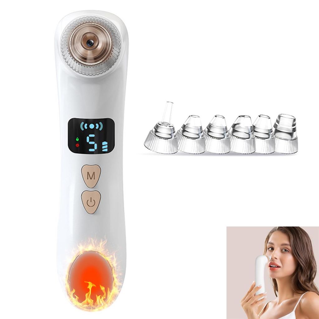 Porenreiniger mit Display & Kamera – 5 Modi, 6 Aufsätze, Mitesserentferner für Gesichtsreinigung & Pflege