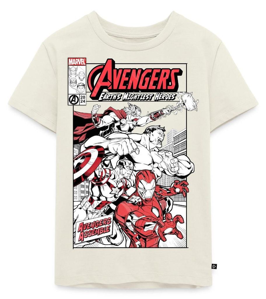 Spreadshirt Avengers Assemble Helden Comic-Motiv Kinder Premium T-Shirt, 134/140 (8 Jahre), Naturweiß