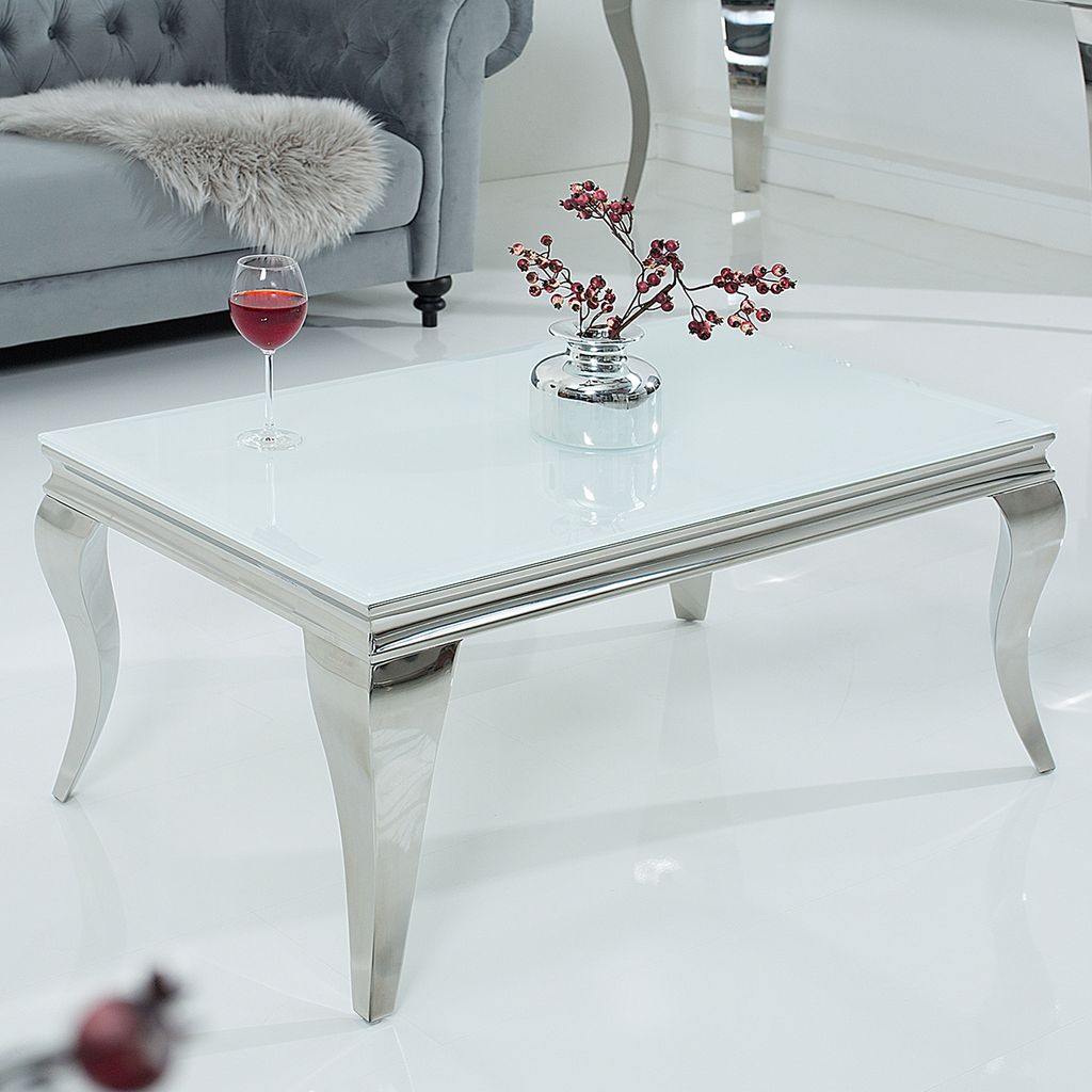 Moderner Barock Couchtisch 100 cm weiß Produktbild 
