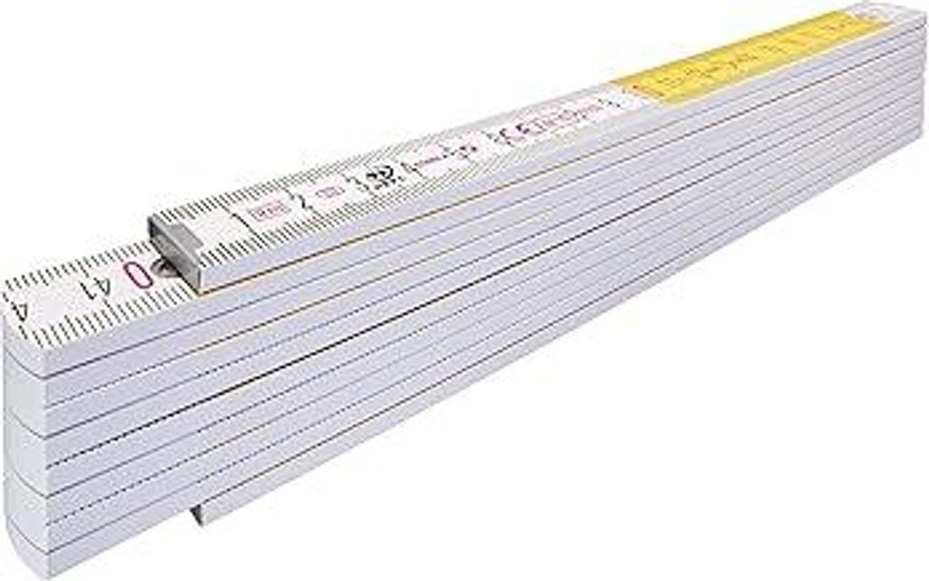 Stabila Zollstock Type 417, 2 m, weiß, weiß/gelbe metrische Schnellablese-Skala, Winkelfunktion, Meterstab aus PEFC-em Holz, Stahlblechgelenke mi...