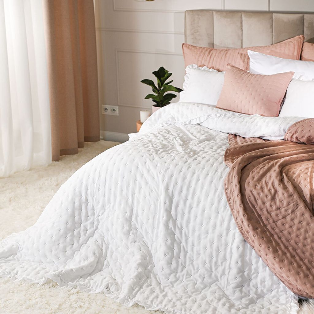 Tagesdecke, gesteppt, mit Rüschen, elegant, Werona 170x210cm Weiß